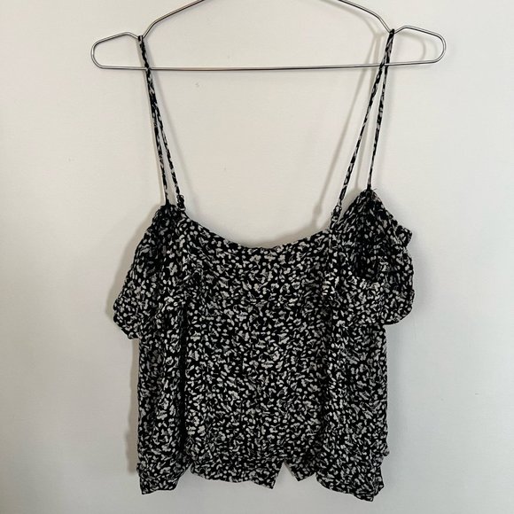 Volcom Cherry Print Button Cami, Black/White Size L - Picture 2 of 3